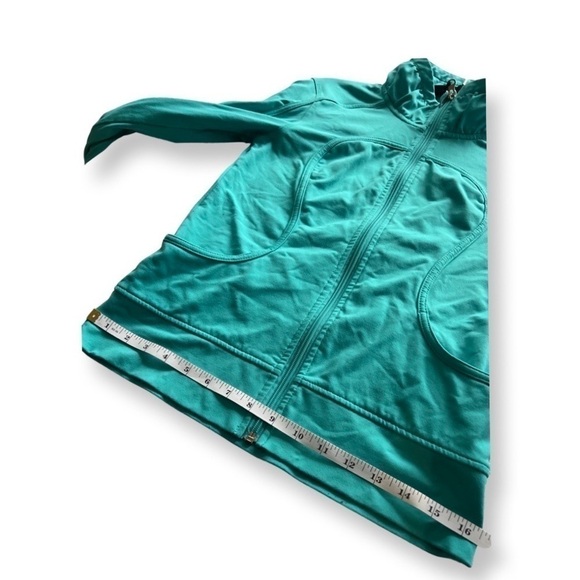 Lululemon Sweater Blue Teal High Neck Gathered Arms Pockets. - Picture 9 of 11